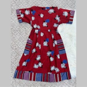 Vintage Brenner Red Blue & Gray Floral Rose Dress 5/6